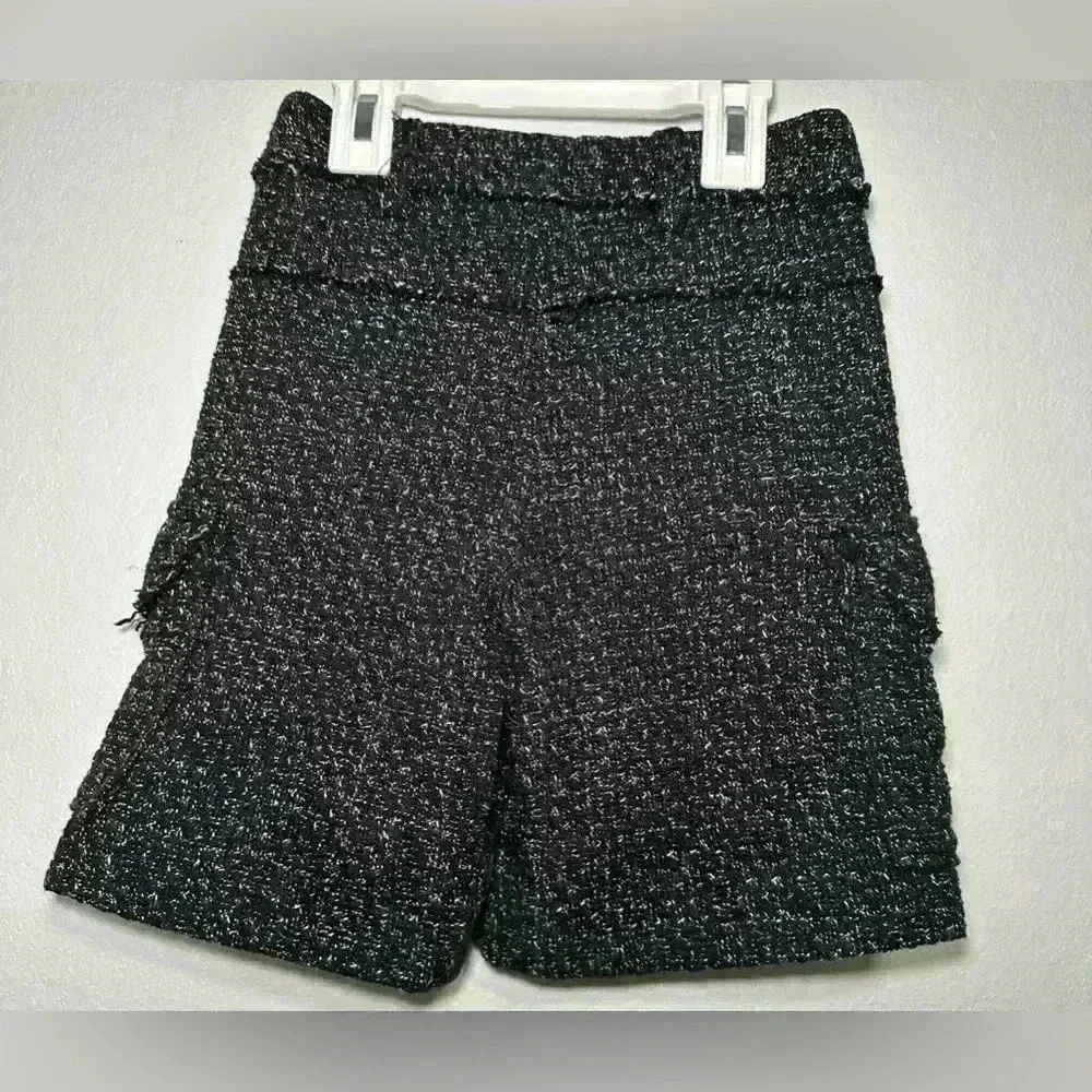 356. New Zara girls patterned weave shorts with pockets tweed sz 6T black/white
